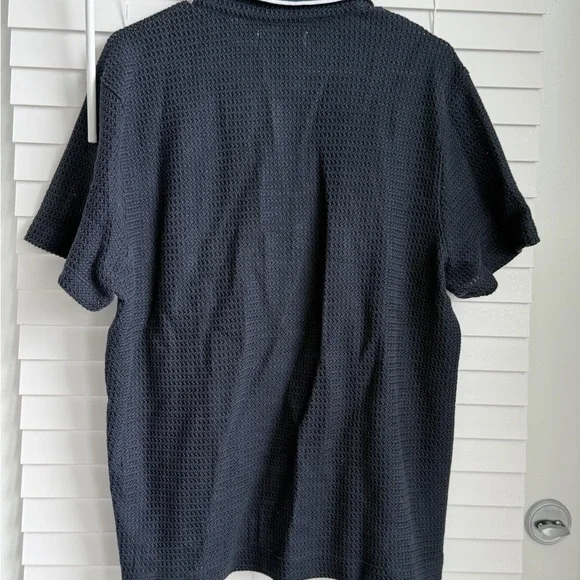 Men Original Penguin Navy Button-Down Waffle Short Sleeve Shirt with White Trim - Picture 6 of 7